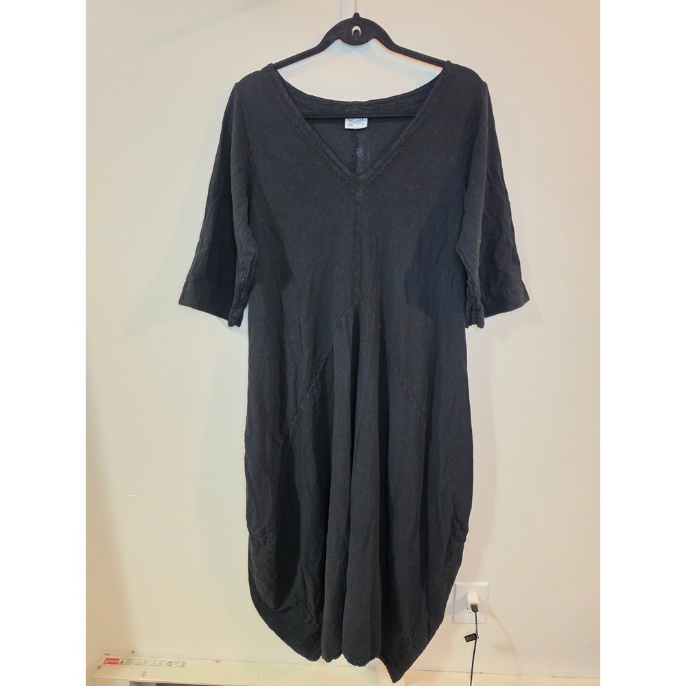 Oh My Gauze Black Cocoon Cotton Lagenlook Maxi Dress Size 1 Oversized Boho